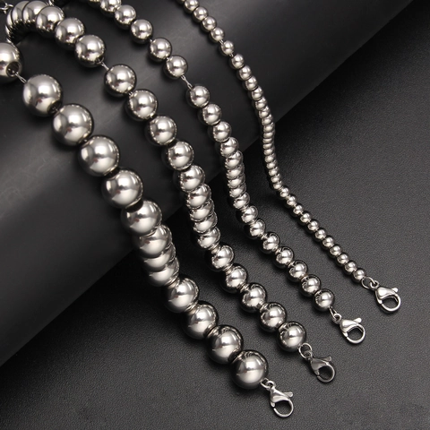 Polished Stainless Steel Ball Bead Bracelet Round Metal Beads Adjustable Heart Charm Minimalist Fashion Jewelry Women Men