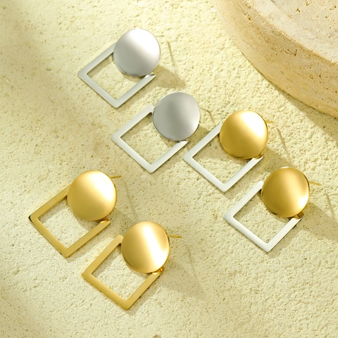 Trendige Geometrische Edelstahl Ohrstecker Für Damen Zweifarbig Gold Silber Kreis Quadrat Hohl Ohrstecker Mode Schmuck