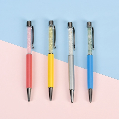 Penna A Sfera In Metallo Con Scaglie Di Cristallo Naturale Rotante Elegante Cancelleria Per Ufficio Regalo