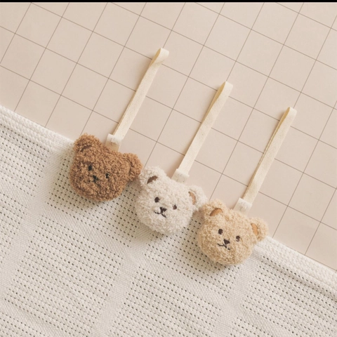 Cute Plush Bear Head Baby Pacifier Clip Chain Teddy Fleece Infant Soothing Nipple Holder Strap For Newborn Boys Girls Accessory