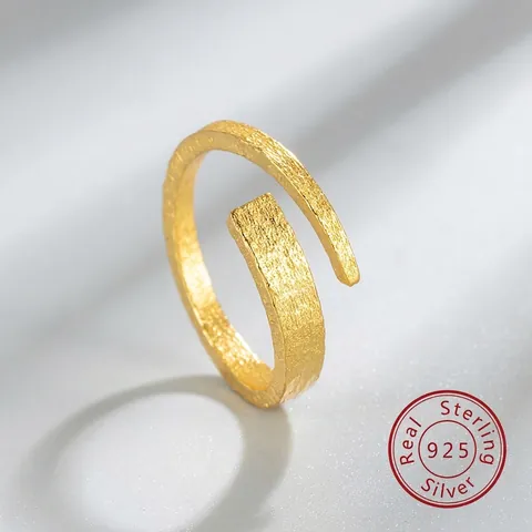 Minimalist 925 Sterling Silver Open Ring For Women Ins Style Frosted Bark Texture Irregular Geometric Electroplated Finger Ring Jewelry