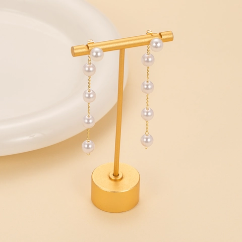 Elegant Long Tassel Artificial Pearl Drop Earrings For Women Gold Color Metal Chain Fashion Jewelry One Pair Two Ways