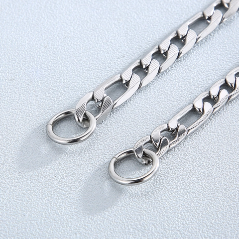 Stainless Steel Bracelet With OT Toggle Clasp Textured Figaro Chain For Men And Women Silver Color Fashion Trendy