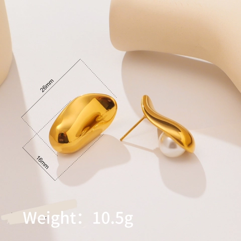 Pendientes de Botón de Perlas de Acero Inoxidable Irregulares Geométricos para Mujer Chapados en Oro 18K Joyería de Moda Minimalista