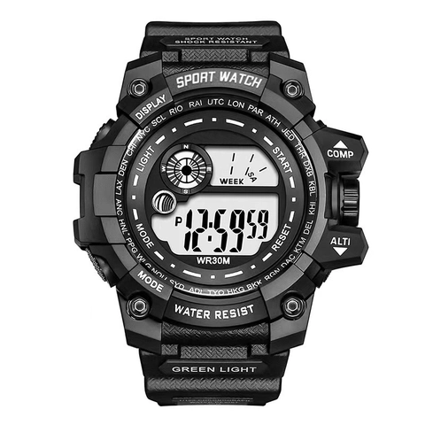 Men Digital Sports Watch Waterproof Shockproof Backlight Resin Case Plastic Strap Outdoor Electronic Wristwatch For Boys