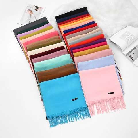 Solid Color Imitation Cashmere Scarf Long Warm Shawl With Tassels Soft Simple Elegant Fashionable For Women