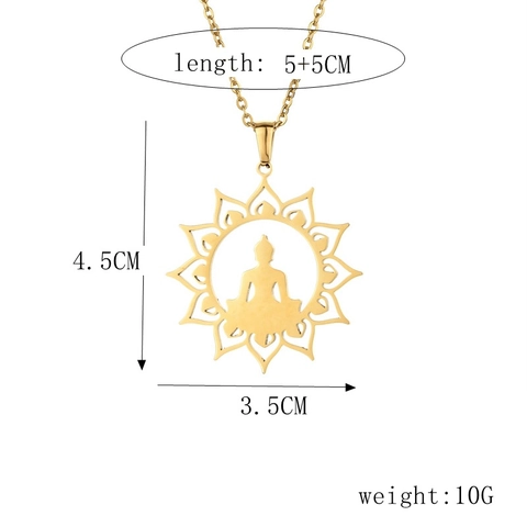 Collana Con Ciondolo Buddha Acciaio Inossidabile Loto Cavo Raggio Di Sole Gioielli Zen Religiosi Uomo Donna
