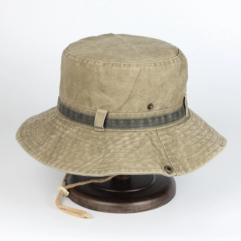 Washed Cotton Bucket Hat Wide Brim Boonie Sun Hat With Adjustable Chin Strap Outdoor Hiking Fishing Travel Vintage