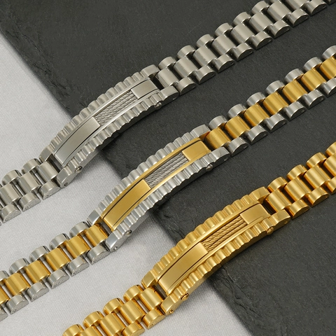 Pulsera De Acero Inoxidable Para Hombre Chapada En Oro De 18K Estilo Punk Industrial Joyería Con Incrustación De Cable