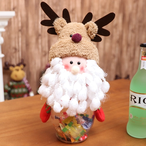 Weihnachts Süßigkeitengläser Transparente Kunststoff Aufbewahrungsflaschen Gestrickter Plüsch Rentier Schneemann Deko