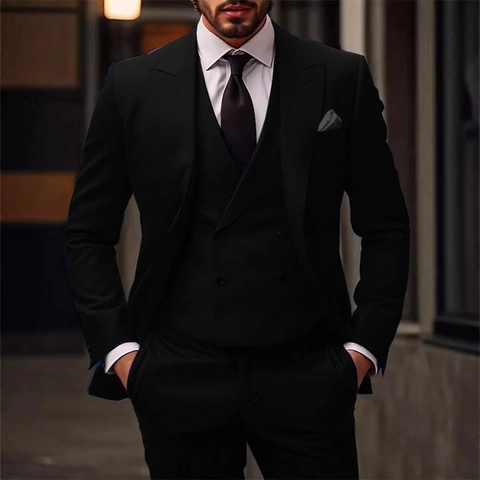 Men's Suit Jacket Vest And Pants Peak Lapel Single Breasted Plus Size Business Wedding Banquet Groom Slim Fit Professional