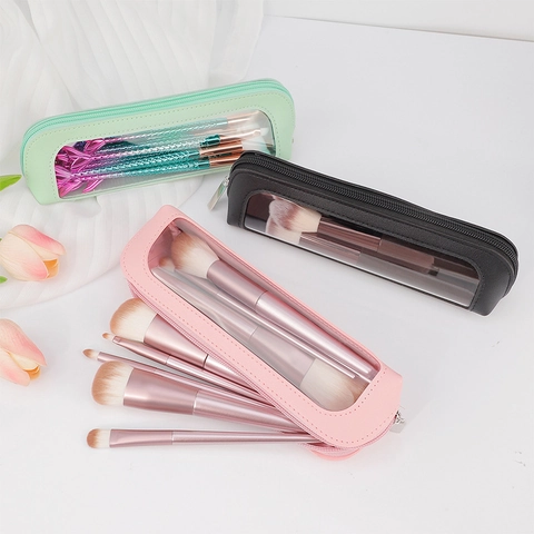 Professional Makeup Brushes Wood Handle Nylon Bristles Aluminum Tube Travel Foundation Powder With Transparent Window Bag