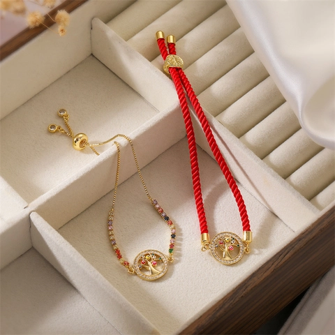 Tree Of Life Evil Eye Bracelet Copper Zircon Adjustable Milan Rope Chain Jewelry For Women Fashion