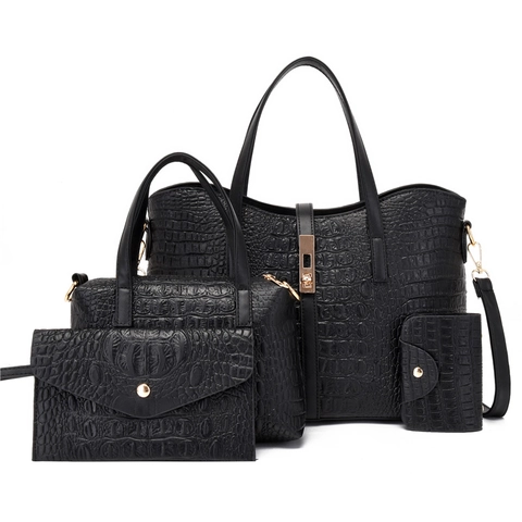 Damen Handtaschen Mit Krokodilmuster PU Leder Shopper Schultertasche Briefumschlag Clutch Und Kartenhalter Mode Elegant