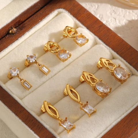 Roestvrijstalen Oorringen Met Zirkonia Verguld Geometrische Luxe Mode Sieraden Voor Dames