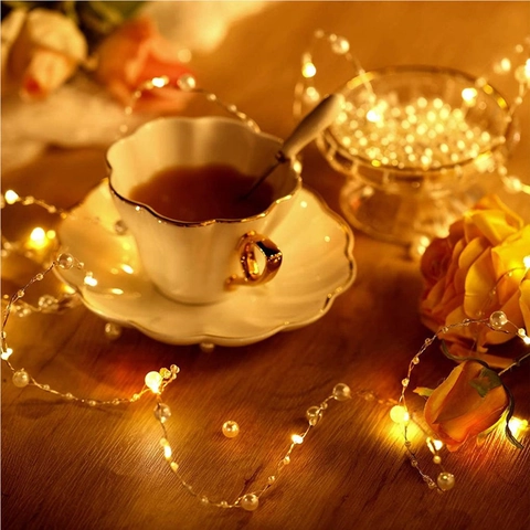 Led String Lights Faux Artificial Pearl Copper Wire Warm Glow For Christmas Wedding Valentine Day Home Decor Atmosphere Lighting