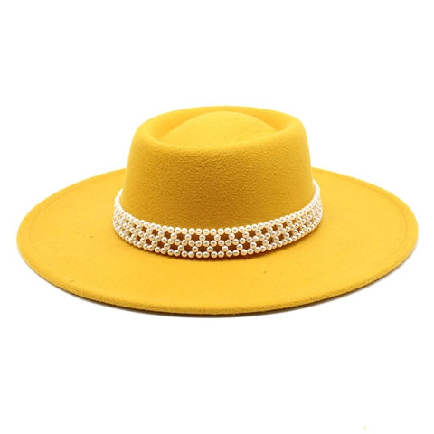 Elegante Cappello Fedora In Feltro Di Lana A Tesa Larga Con Fascia Di Künstliche Perle Stile Hepburn Vintage Per Donna