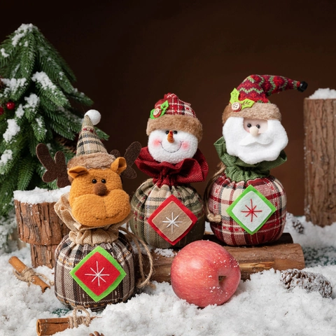 Weihnachtsgeschenktüten Stoff Kordelzugbeutel Weihnachtsmann Schneemann Rentier Puppe Feiertagsparty Süßigkeiten Verpackung Dekorative Süß