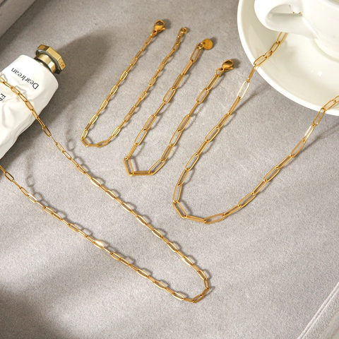 Collana E Bracciale Con Catena A Graffetta Acciaio Inossidabile Placcato Oro 18K Gioielli Minimalisti Per Donna