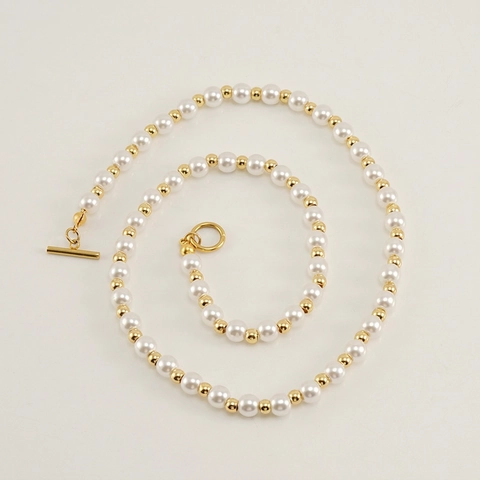 Collana Di Künstliche Perle Moda Acciaio Inossidabile Placcato Oro 18K Elegante Chiusura A Ginocchiera Gioielli Donna