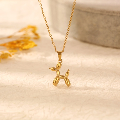 Collar Con Colgante De Perro Globo Acero Inoxidable Chapado En Oro De 18K Joyas De Moda Minimalistas Para Mujeres