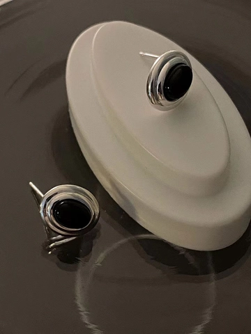 925 Sterling Silver Natural Black Agate Stud Earrings For Women Korean Minimalist Oval Gemstone Studs High Sense Jewelry