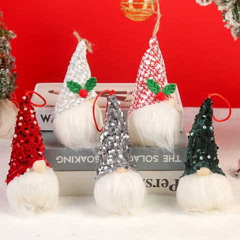 Gnomes de Noël Faits à la Main Lumineux LED Décorations Poupée Sans Visage Tomte Suédois Ornements à Paillettes pour Sapin de Noël Maison Fête Décor