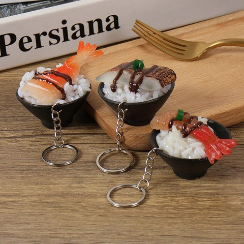 Simulation Sushi Rice Bowl Miniature Model PVC Realistic Food Keychain For Photography Props Home Decor Kitchen Toys