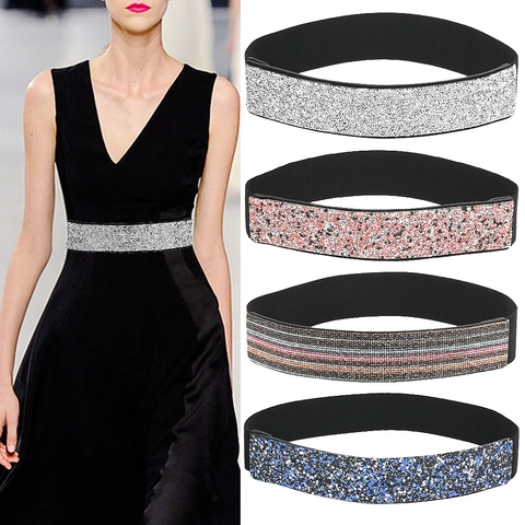 Damen Strass Elastikgürtel Glitzernd Bling Stretch Taille Mieder Korsett Für Kleid Party Mode Accessoire