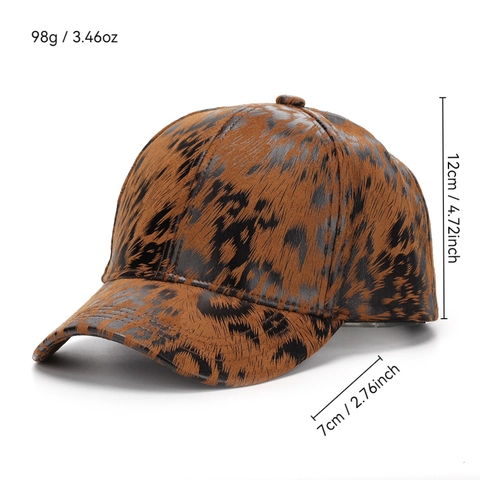 Animal Print Baseball Cap Faux Leather And Polyester Curved Brim Adjustable Metal Buckle Sunshade Hat For Men Women