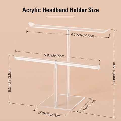 Acrylic Headband Holder Transparent T-Bar Hair Accessory Organizer Desktop Display Stand For Hairbands And Scrunchies