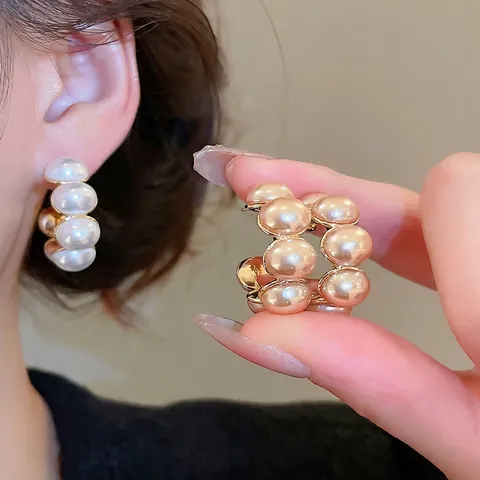 Orecchini A Cerchio A C Con Künstliche Perle Sintetiche E Perno In Argento Gioielli Vintage Francesi Placcati Oro Per Donna