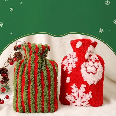 Christmas Hot Water Bottle With Soft Plush Cover Thickened PVC Liner Explosion Proof Hand Warmer Winter Holiday Gift