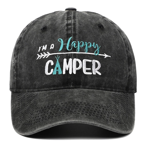 Gorra De Béisbol Bordada Happy Camper Algodón Lavado Vintage Retro Ajustable Sombrero Sol Camping Al Aire Libre