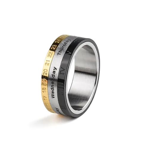 Anillo Calendario Giratorio Para Hombre Acero Inoxidable Banda Spinner Multicolor Con Fecha Día Números Romanos