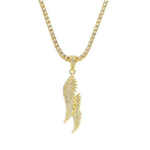 Collar Con Colgante De Ala De Ángel Hip Hop Con Cadena De Tenis De Una Sola Fila De Diamantes De Imitación Joyería Bling