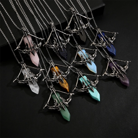Collier Pendentif Flèche De Cupidon Pierre Naturelle Cristal Hexagonal Style Gothique Punk Bijoux Alliage Unisexe