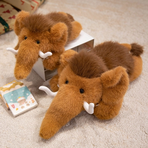 Cute Mammoth Stuffed Animal Plush Toy Simulation Elephant Doll Soft Long Furry For Children Gift Brown Home Decor