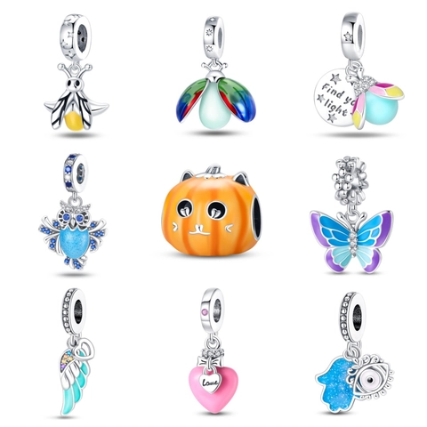 DIY Charm Beads Copper Plated 925 Silver Luminous Firefly Butterfly Owl Heart Pendants For Jewelry Making