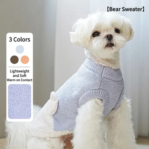 Pull Pour Chien Chat Doux Chaud Hiver Motif Ours Dessin Animé Avec Oreilles 3D Poignets Nervurés Vêtements En Tricot Confortables