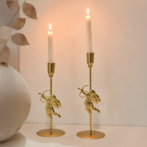 Cupid Angel Iron Metal Candlestick Holder Vintage Nordic Style Taper Candle Stand Wedding Home Table Decor Romantic Gift