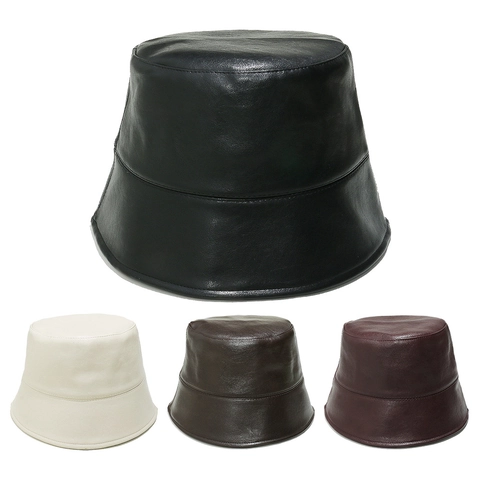 Sombrero De Pescador Para Mujer Chic Cuero PU Color Sólido Minimalista Resistente Al Viento Para Otoño Invierno