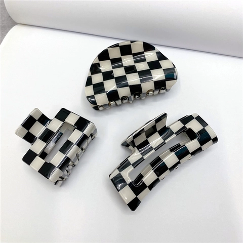 Schachbrett Haarklammer Retro Acetat Shark Haarnadel Große Rutschfeste Kopfschmuck Mode Accessoires Für Frauen