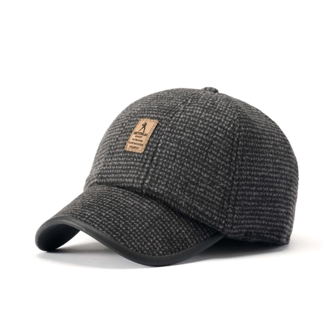 Vintage Tweed Plaid Baseballkappe Winter Warm Wollmütze Dad Hat Mit Lederaufnäher Für Herren Outdoor Lässig Sportlich
