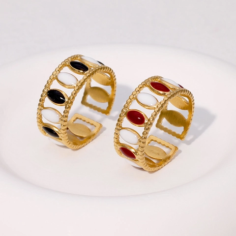 Bague Géométrique En Émail En Acier Inoxydable Plqué Or Style Français Vintage Bague Ajustable Ouverte Bijoux Pour Femmes