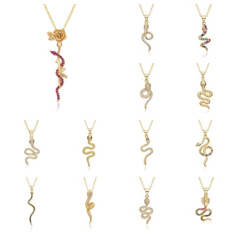 Collana Con Ciondolo A Serpente Rame Placcato Oro Micro Pavé Zircone Choker Gioielli Di Moda Per Donne