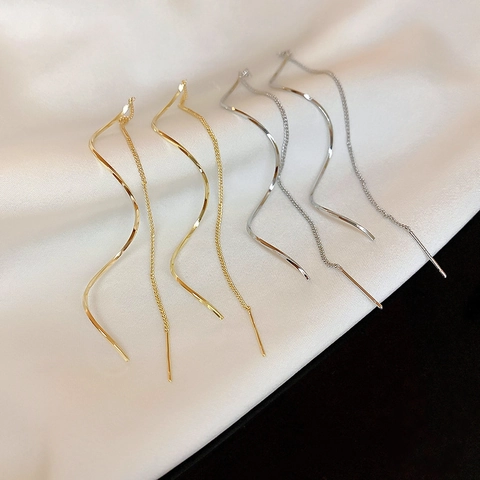 Orecchini A Filo Con Linee Geometriche Ondulate In Lega Nappa Lunga Minimalista Per Donna Perno In Acciaio Inossidabile