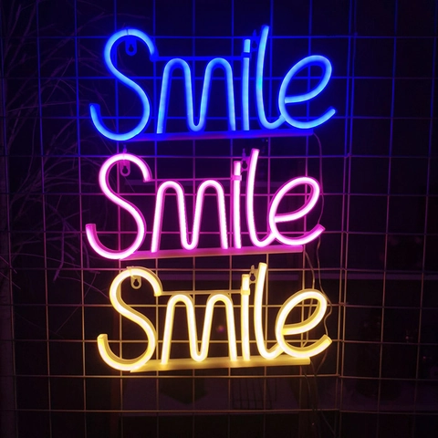 LED Neon Sign Light Smile Letter Shape USB Battery Powered Wall Hanging Atmosphere Lamp For Home Bar Room Party Decor