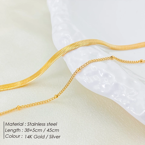 Minimalistische 316 Edelstahl Mehrlagige Halskette Für Damen Gold Silber Galvanisiert Schlangenkette Perle Satellit Kette Halskette Schmuck Geschenk