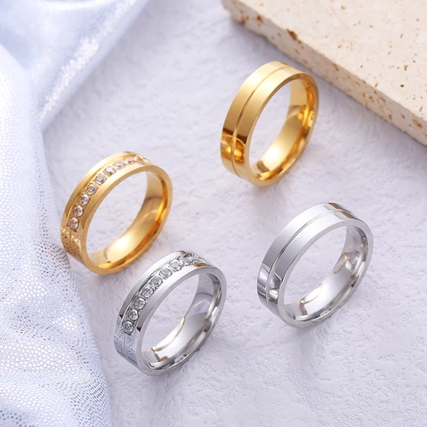 Anello In Acciaio Inossidabile Con Zirconia Minimalista Lucido Design Scanalatura Per Uomini Donne Coppie Gioielli Oro